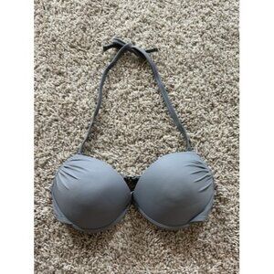 Wet-Seal Womens Gray Padded Wired Swim Top Beach Size Small Tie Neck Lounge